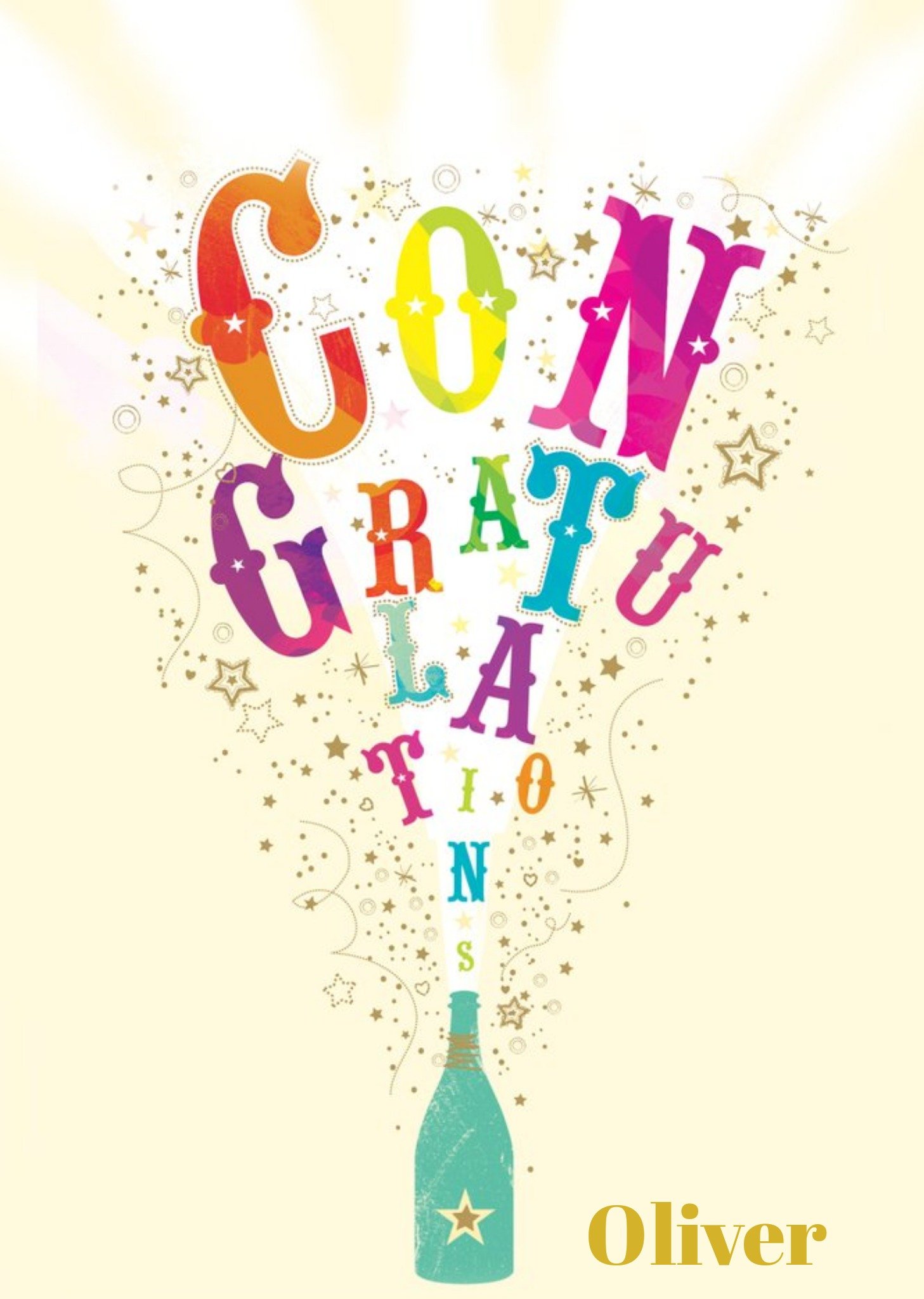 Ling Design Colourful Champagne Popping Personalised Congratulations Card