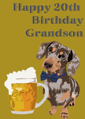 Illustrated Sausage Dog Grandson 20th Birthday Card
