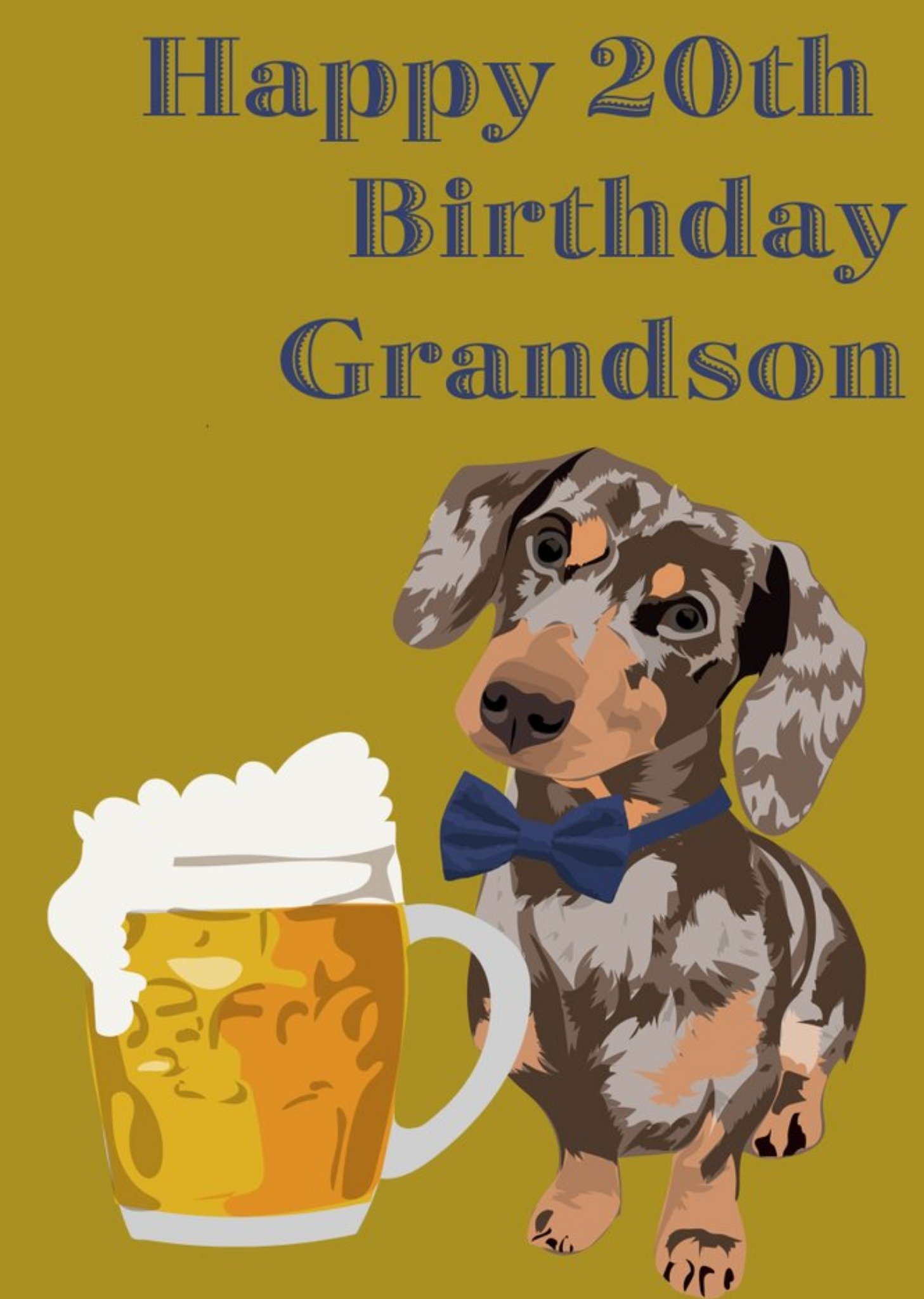 Illustrated Sausage Dog Grandson 20th Birthday Card Ecard