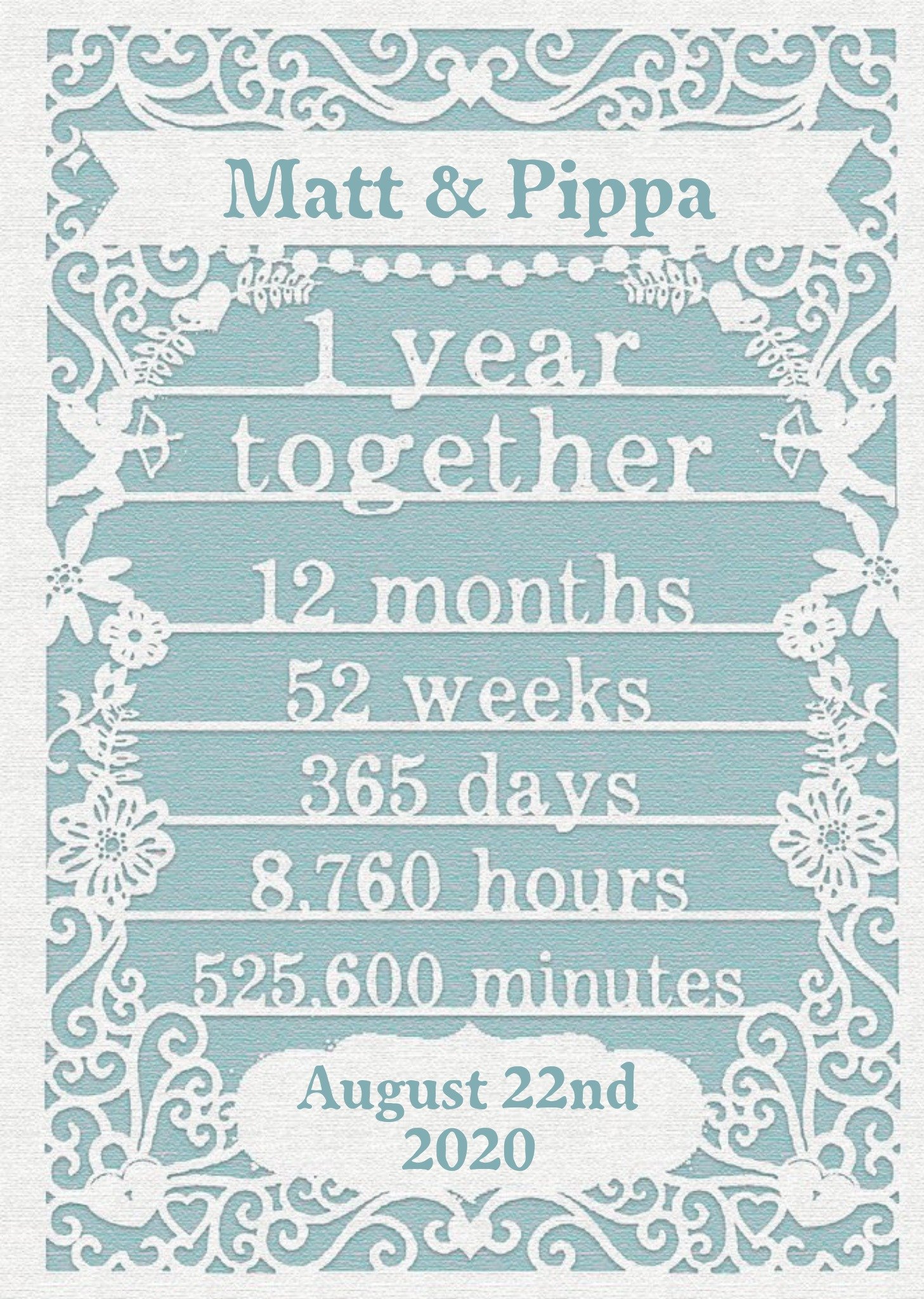 Moonpig Paper Frames One Year Together First Anniversary Card, Large