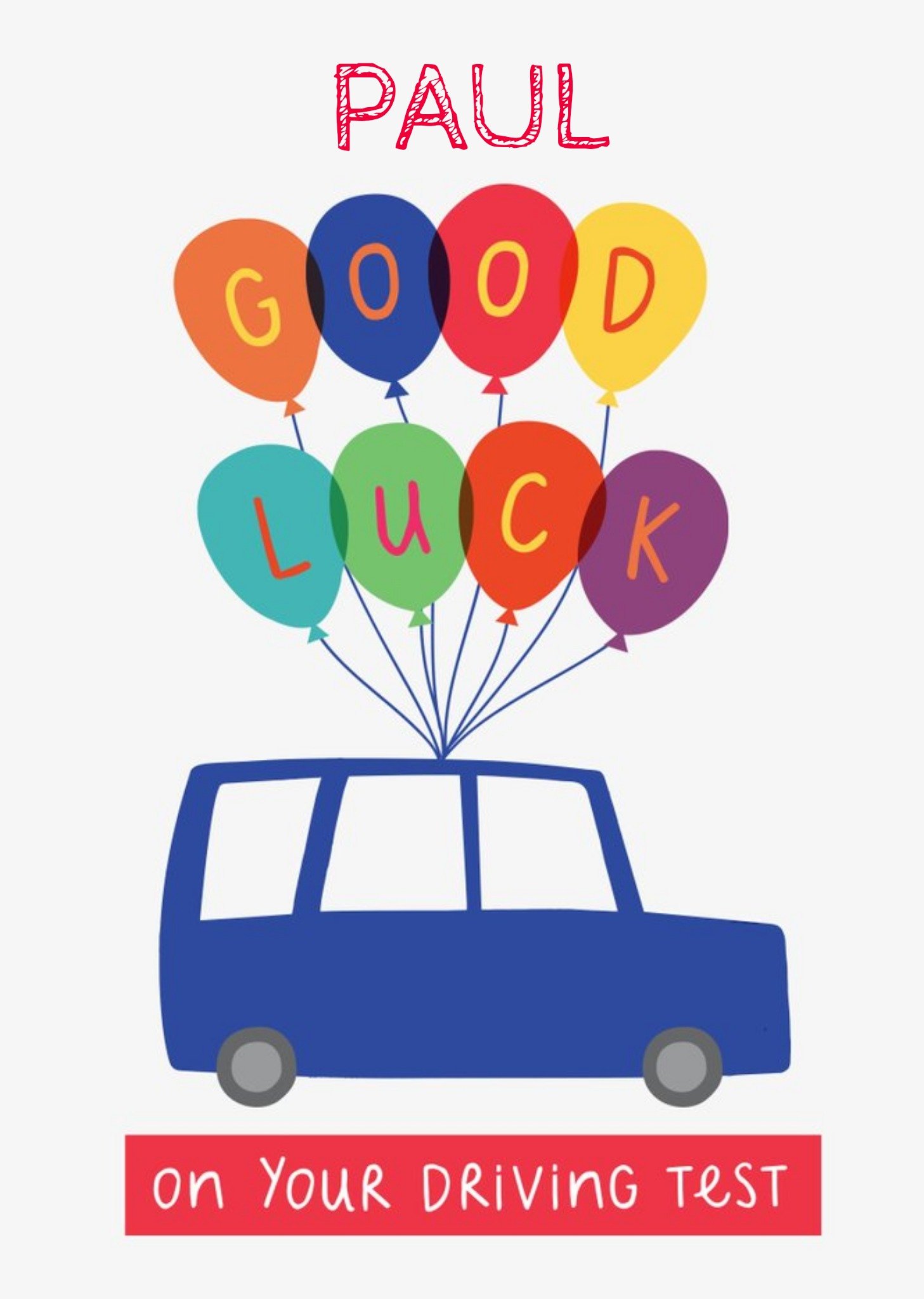 Moonpig Natalie Alex Designs Illustrated Good Luck Driving Test Card Ecard
