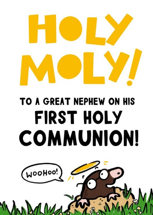 Funny Illustrated Cartoon Mole Great Nephew On His First Holy Communion Card