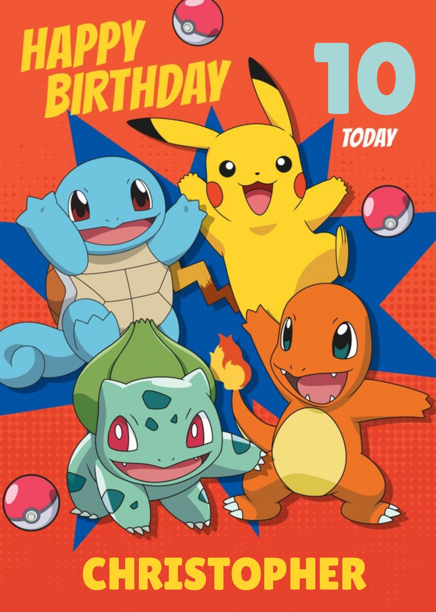 Pokemon Characters 10 Today Birthday Card, Large