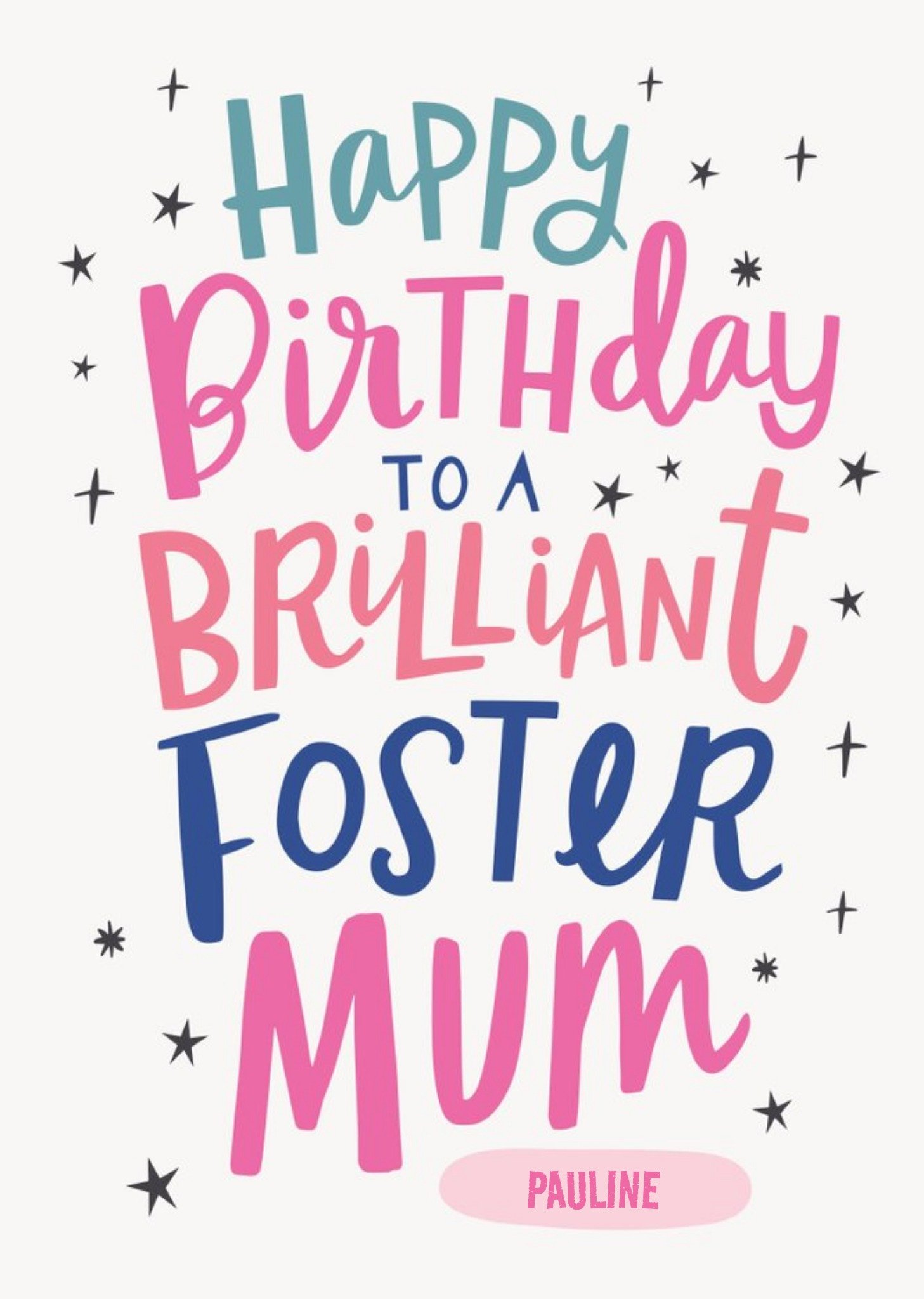 Cute Star Typographic Customisable Foster Mum Birthday Card Ecard