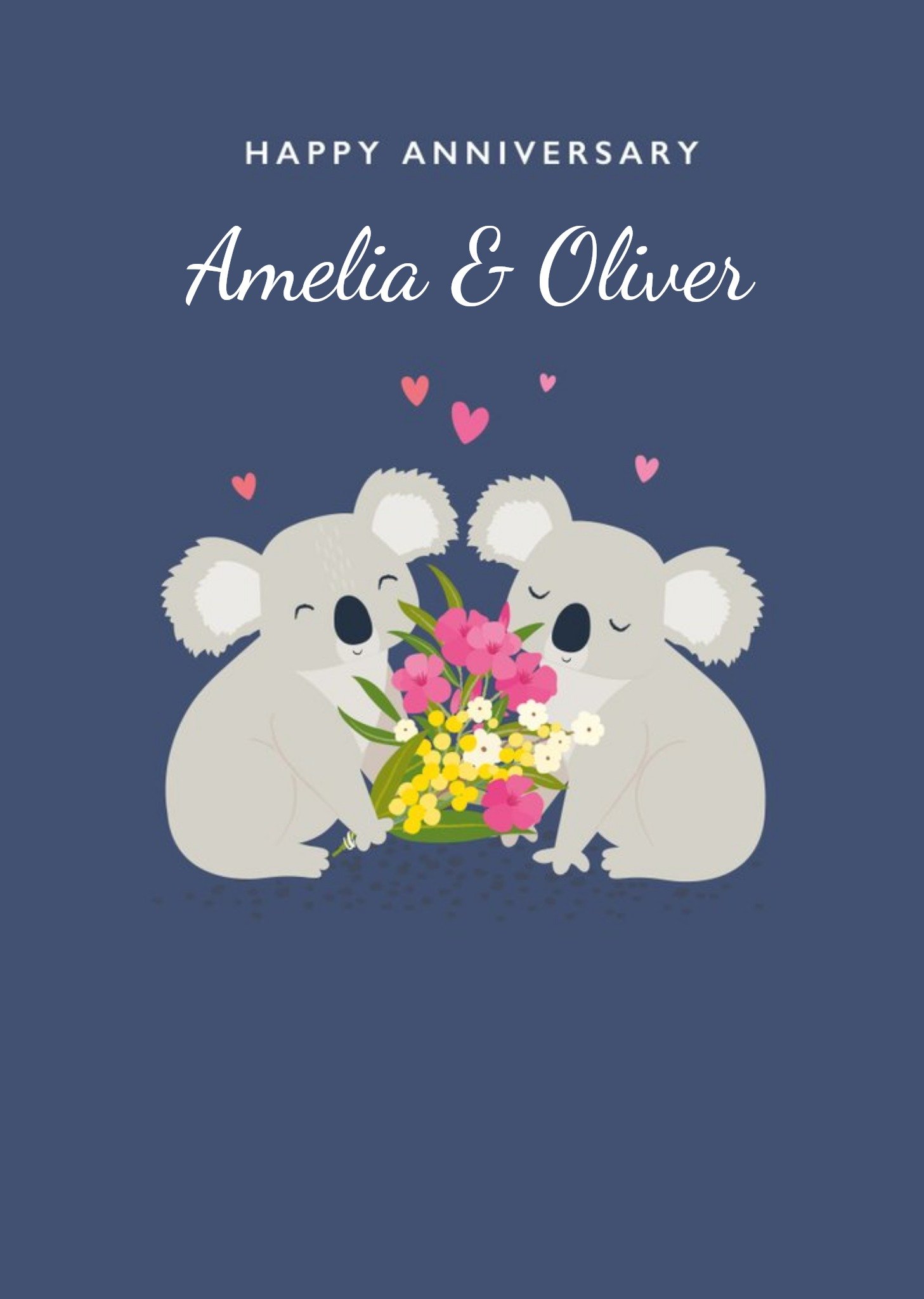 Moonpig Cute Illustration Of A Pair Of Koalas With Flowers On A Blue Background Anniversary Card, La