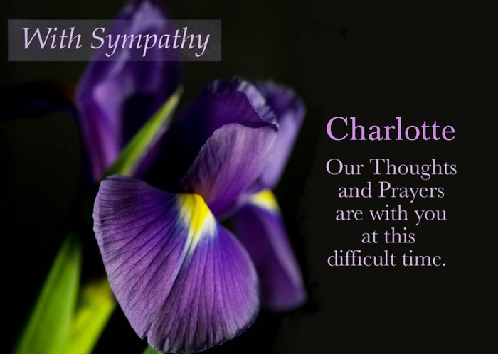 Photographic Purple Flower Customisable Sympathy Card