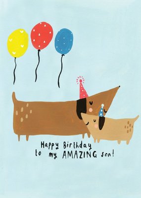 Cute Dog Balloons To My Amazing Son Birthday Card