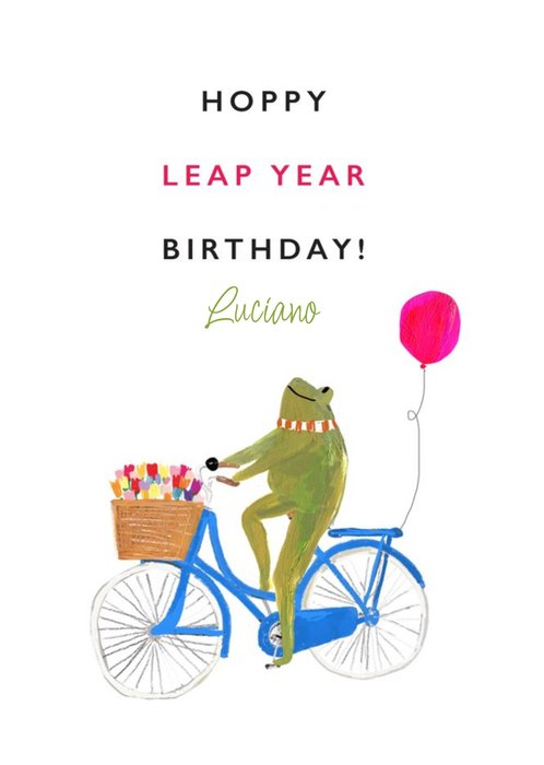 Frog On A Bike Personalised Happy Leap Year Birthday Card