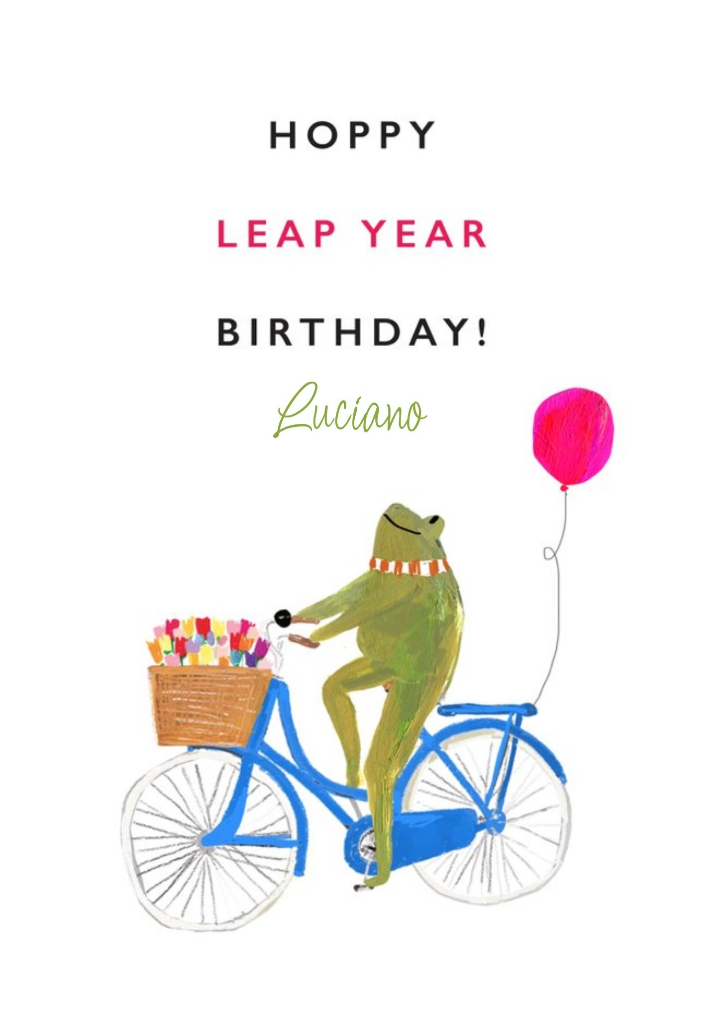 Moonpig Frog On A Bike Personalised Happy Leap Year Birthday Card, Large