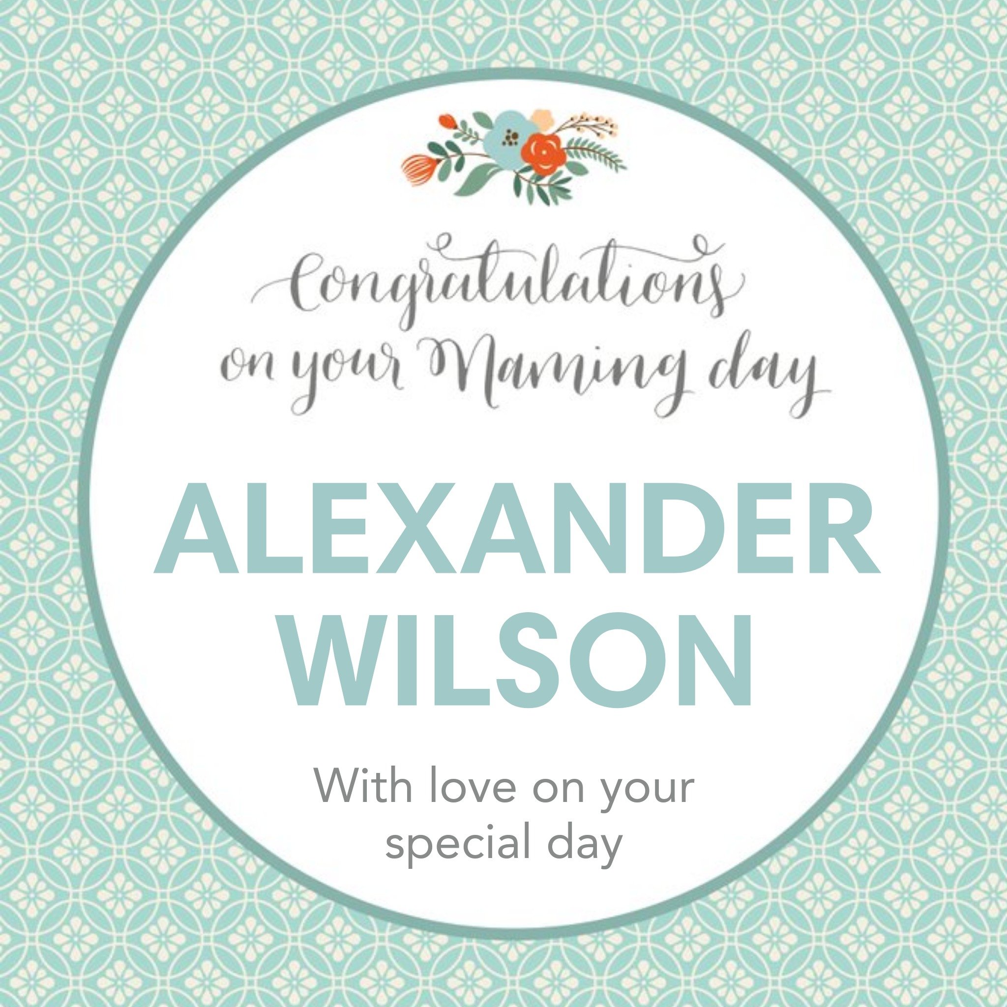 Moonpig Bundle Of Joy Patterned Personalised Congratulations On Your Naming Day Card, Square