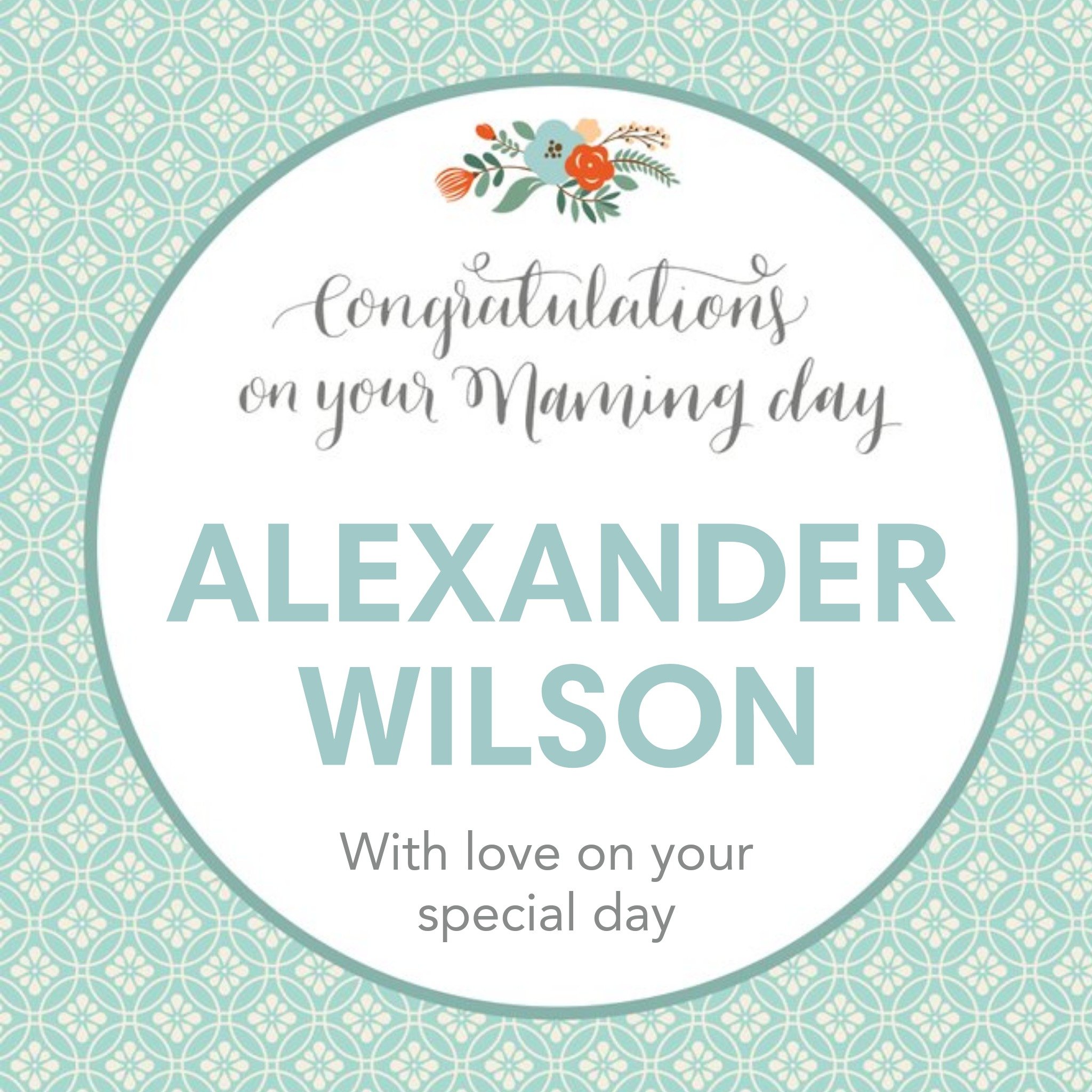 Bundle Of Joy Patterned Personalised Congratulations On Your Naming Day Card, Square