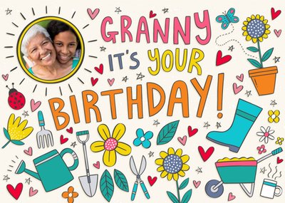 Illustrated Gardening Photo Upload Granny Birthday Card