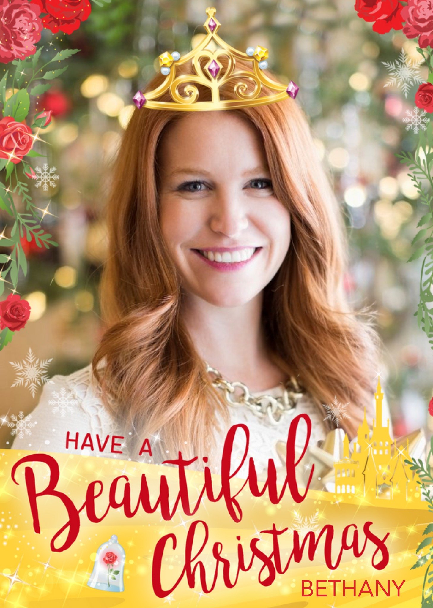 Disney Princess Beauty And The Beast Photo Upload Christmas Card Ecard