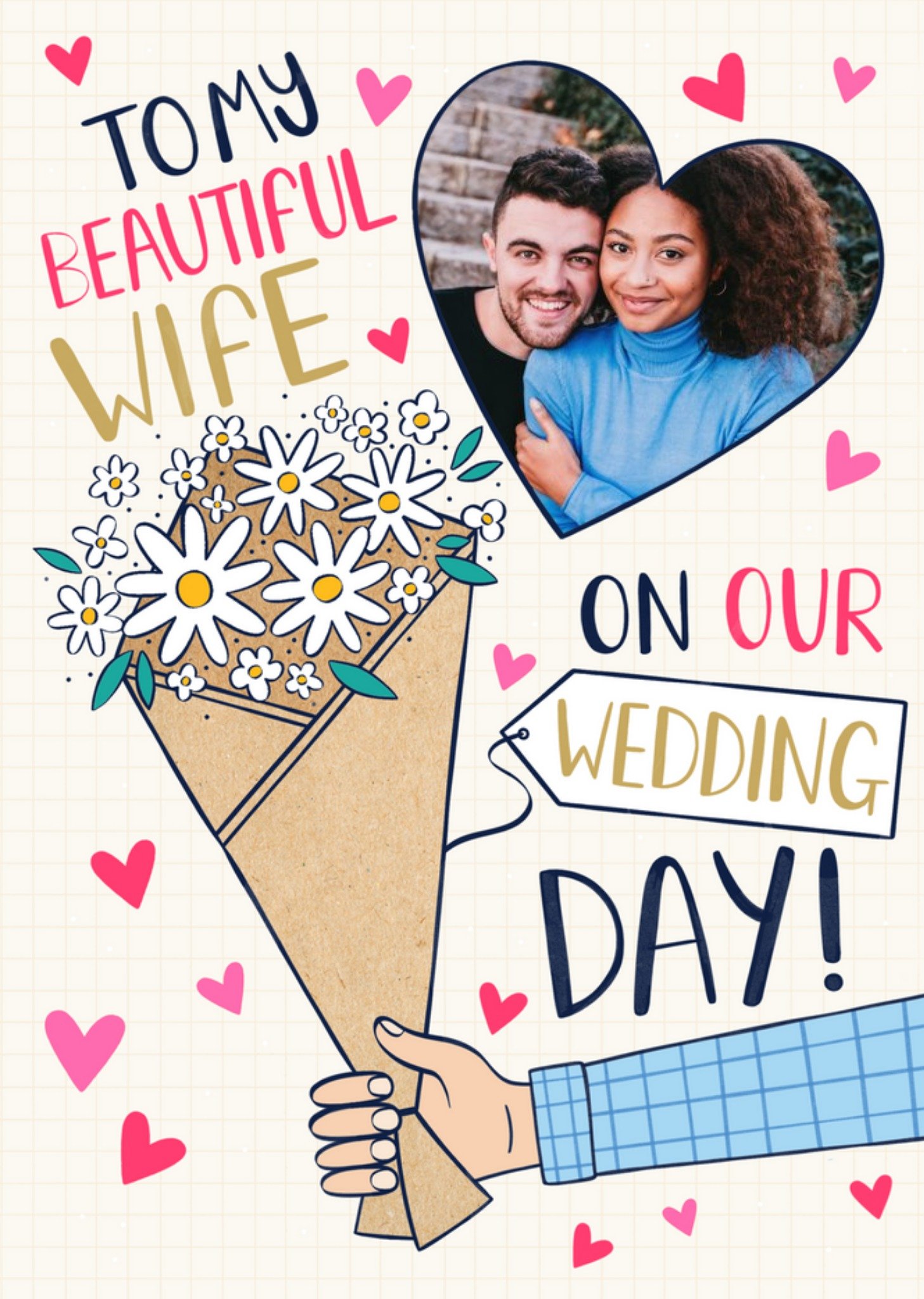 Moonpig Illustrated Bouquet To My Beautiful Wife On Our Wedding Day Photo Upload Card Ecard