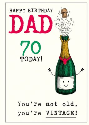 Illustration Of A Bottle Of Wine Character Dad's Seventieth Birthday Card