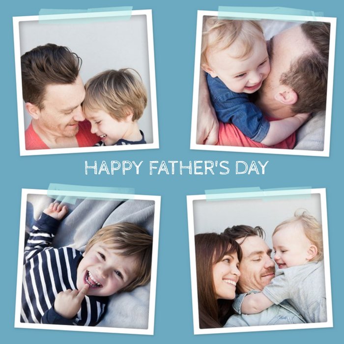 Blue 4 Square Personalised Photo Upload Happy Father's Day Card