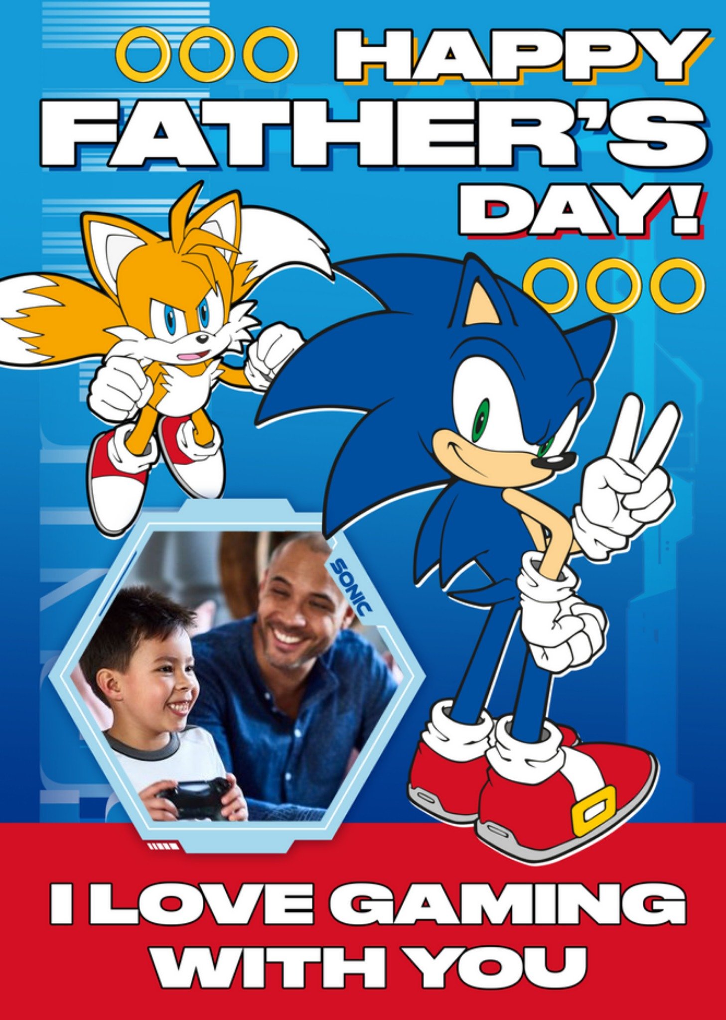 Sega Sonic Classic Characters Happy Father's Day Photo Upload Card, Large
