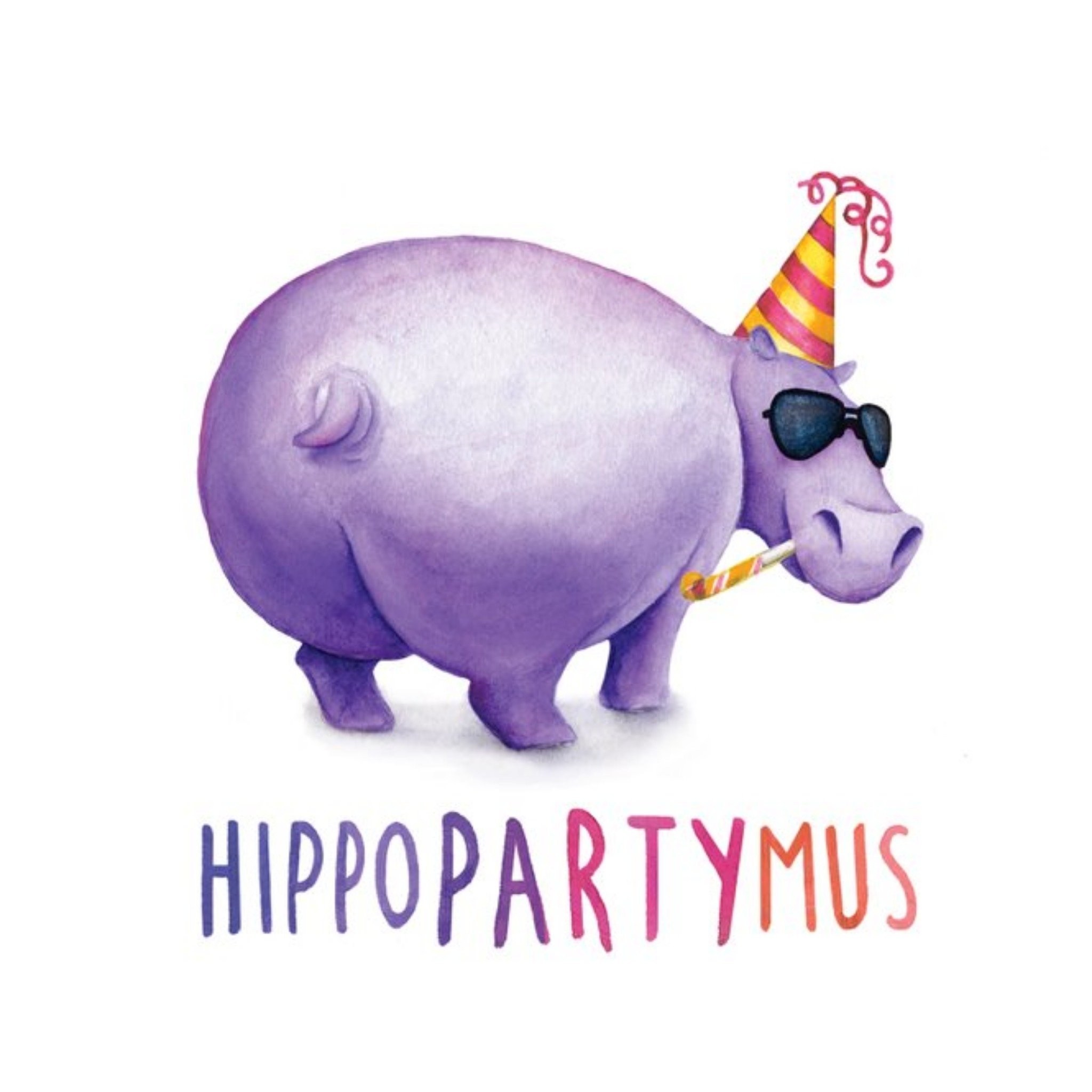 Hippo Hippopartymus Party Pun Card, Square