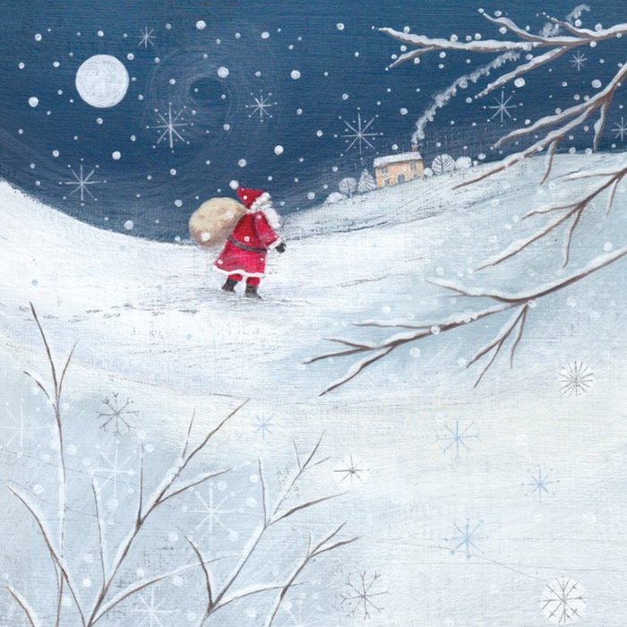 Santa Walking Through The Snow Christmas Card