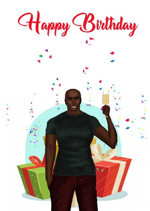 Modern Illustrated Man Celebrating Birthday Card