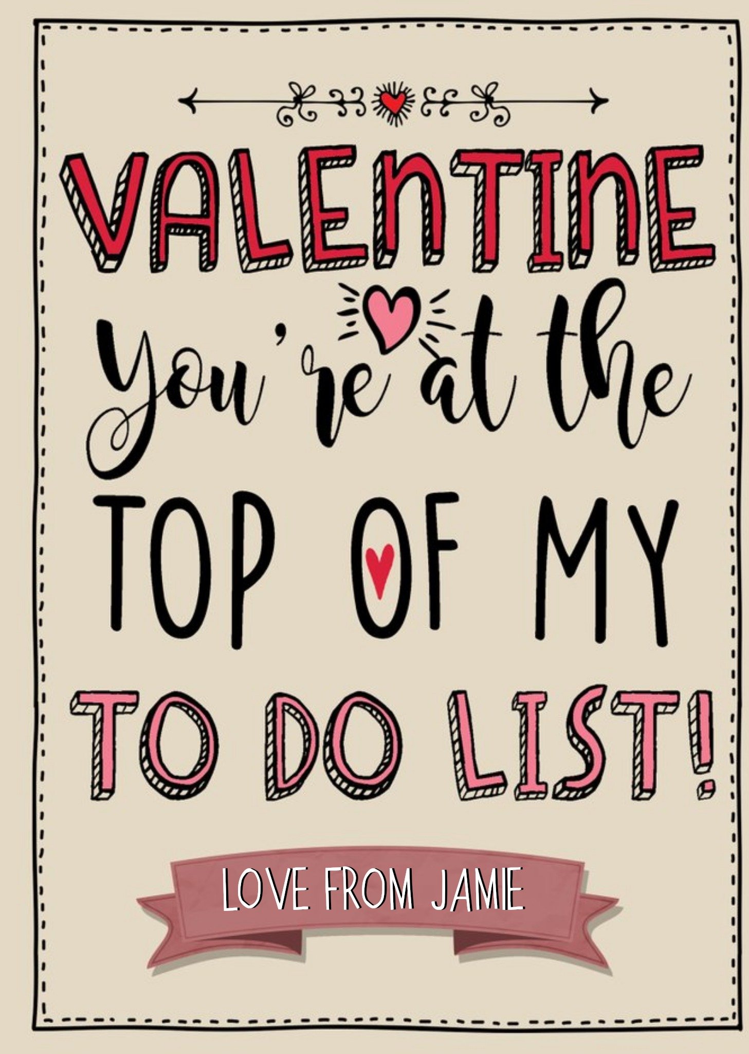 Moonpig Personalised You're At The Top Of My To Do List Valentine's Day Card, Large