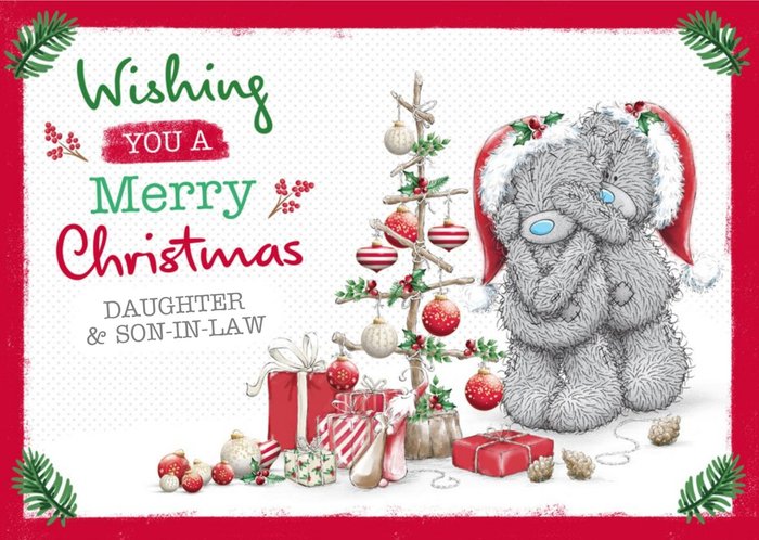 Me To You Tatty Teddy Daughter And Husband Christmas Tree Personalised Card