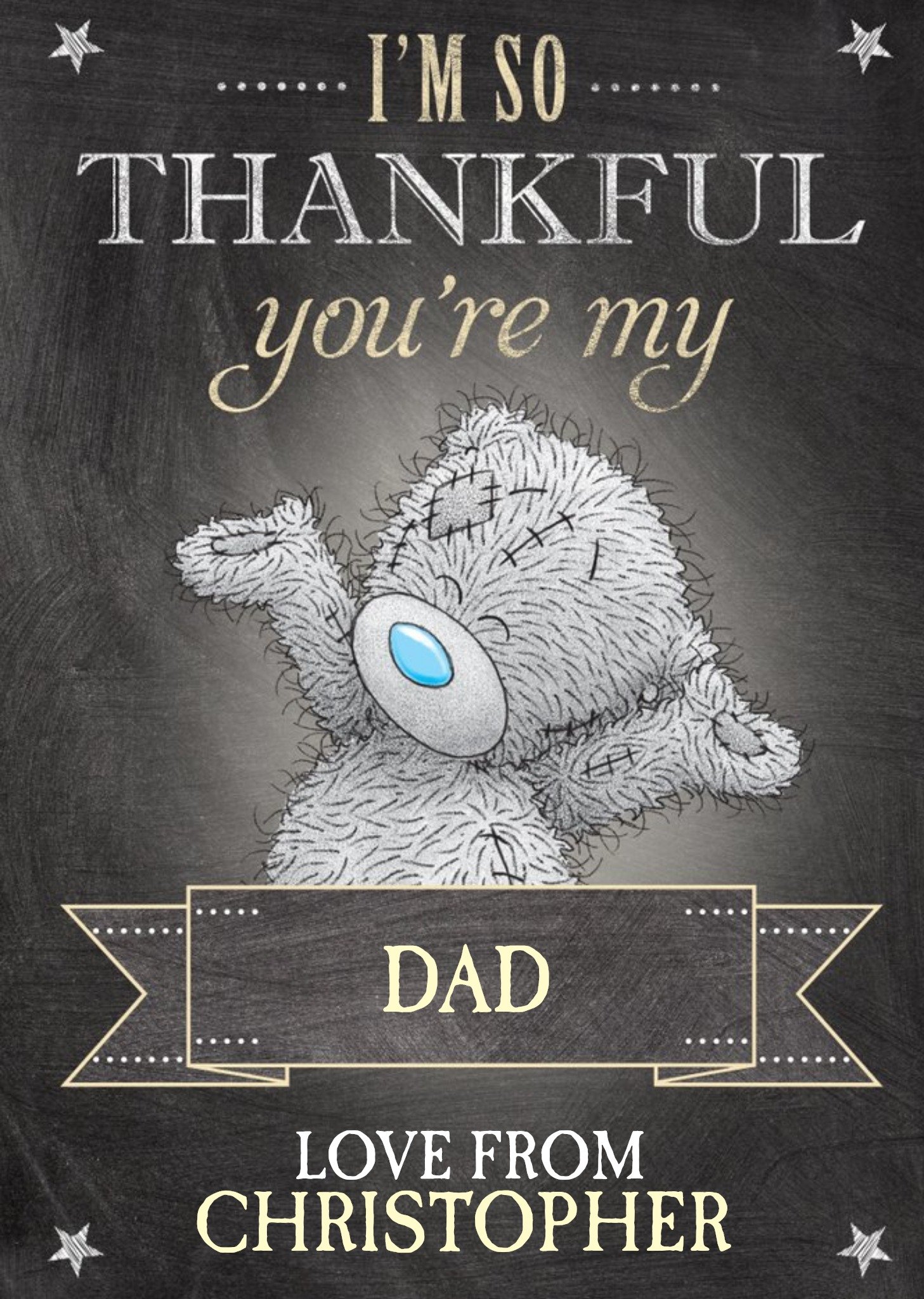 Me To You Tatty Teddy With Corner Stars Personalised Happy Father's Day Card Ecard