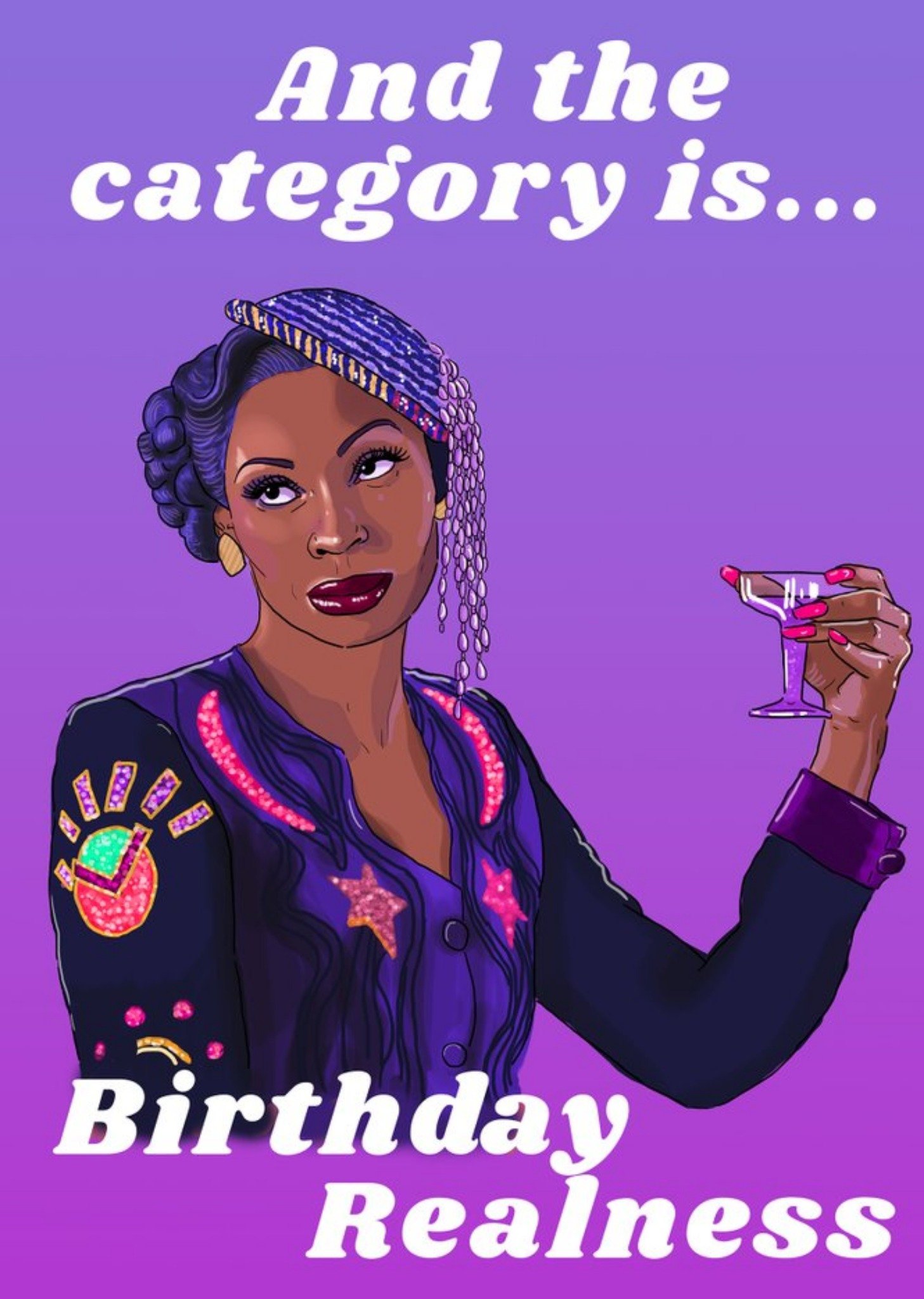 Moonpig Illustrated Drag Queen Birthday Realness Card Ecard
