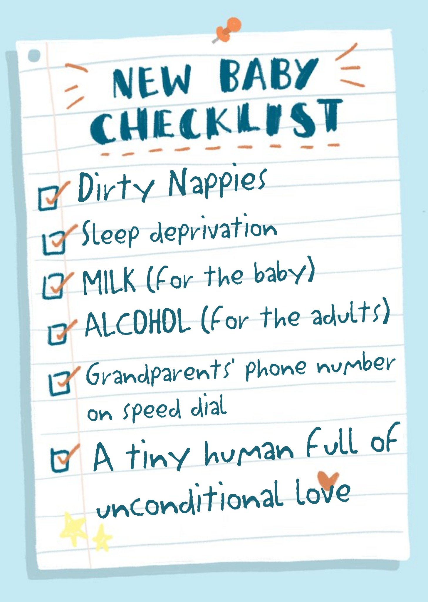 Funny New Baby Checklist Postcard