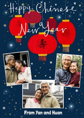 Three Photo Frames With Lanterns On A Night Sky Background Chinese New Year Photo Upload Card