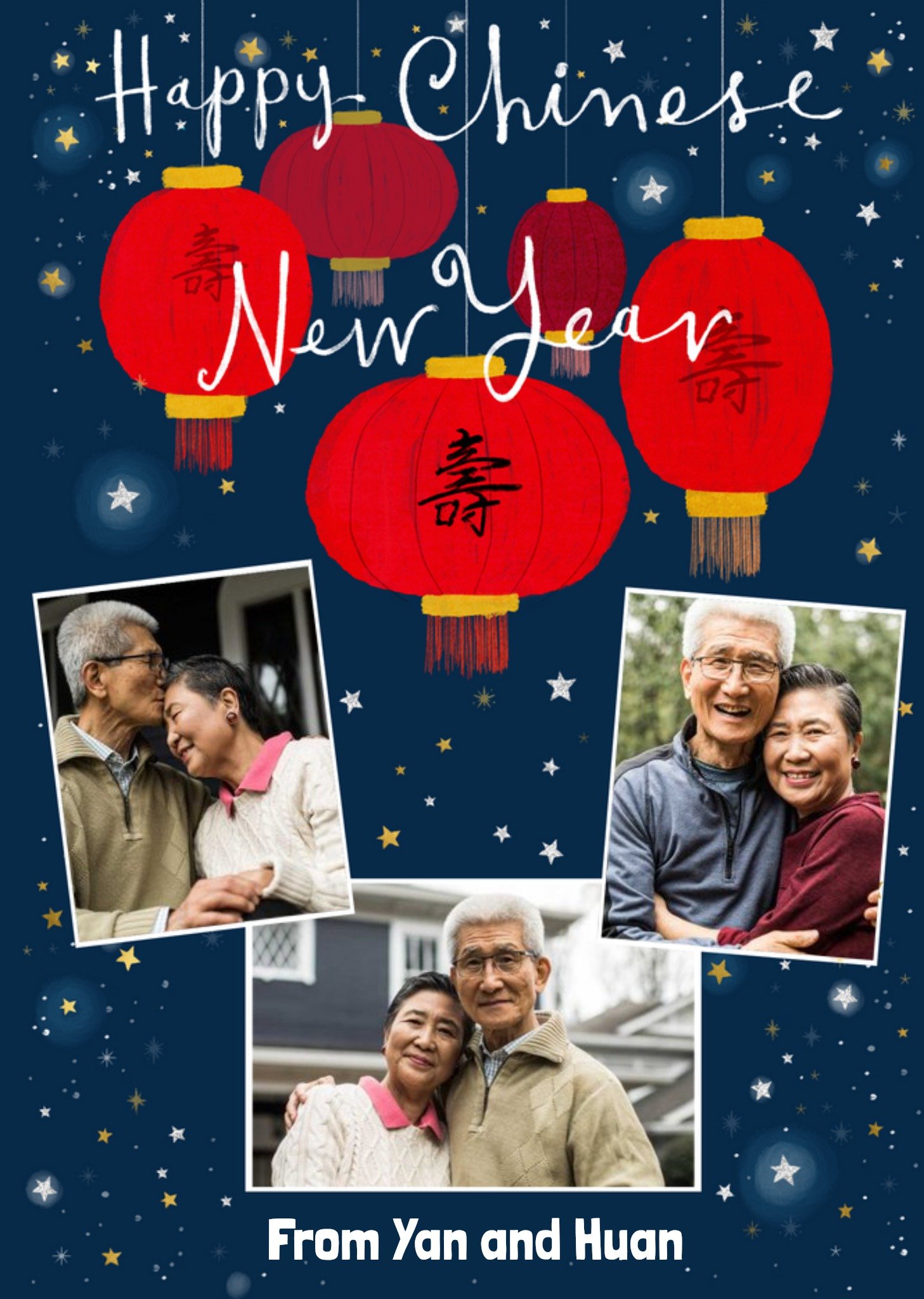 Three Photo Frames With Lanterns On A Night Sky Background Chinese New Year Photo Upload Card