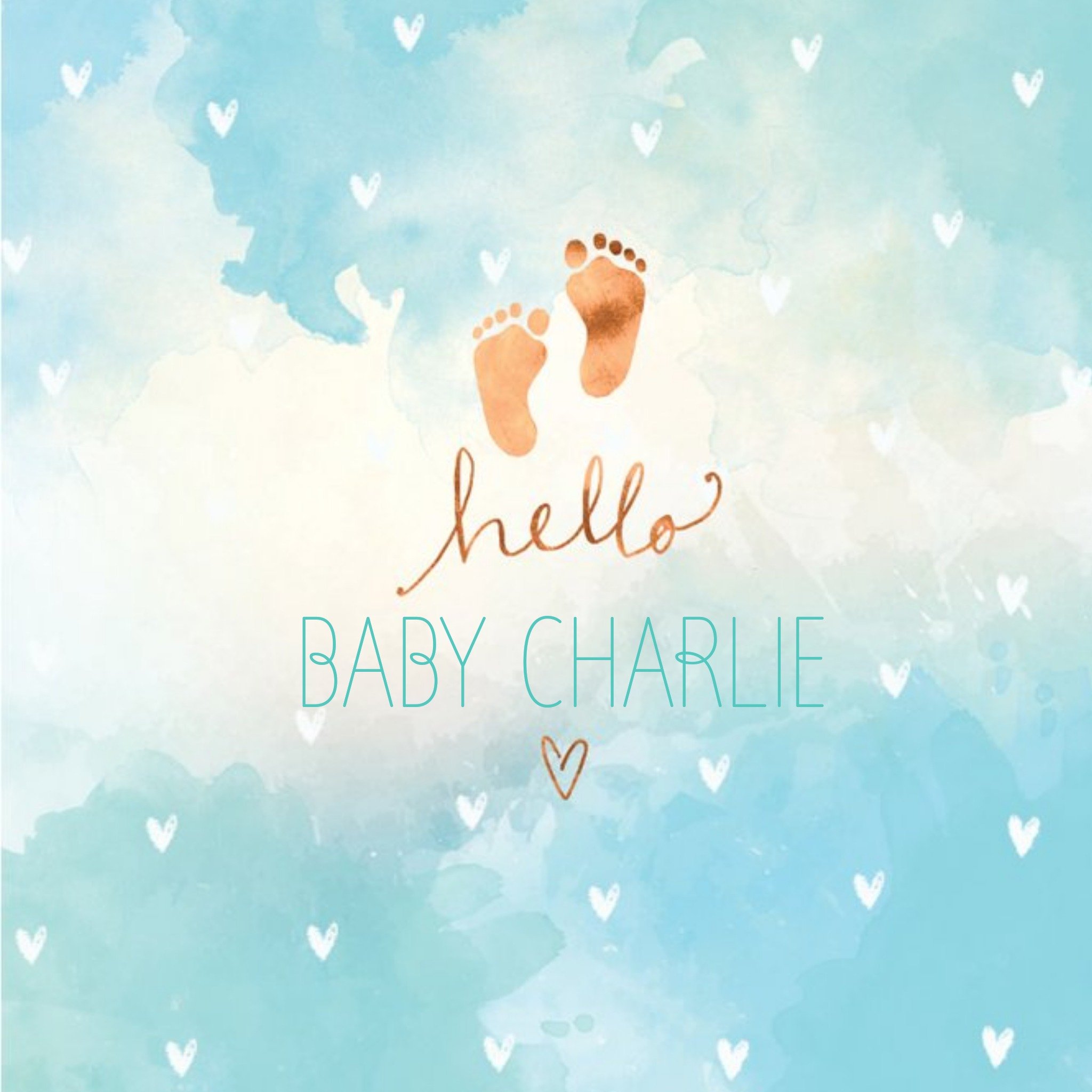 Ling Design New Baby - Mordern - Hello - Baby Boy Footprints, Large Card