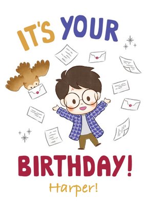 Illustrated Cartoon Harry Potter Birthday Card