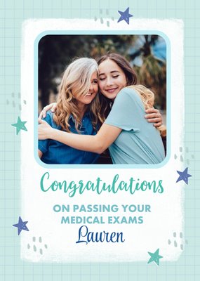 Photo Frame With Stars On A Blue Grid Background Exam Results Photo Upload Congratulations Card