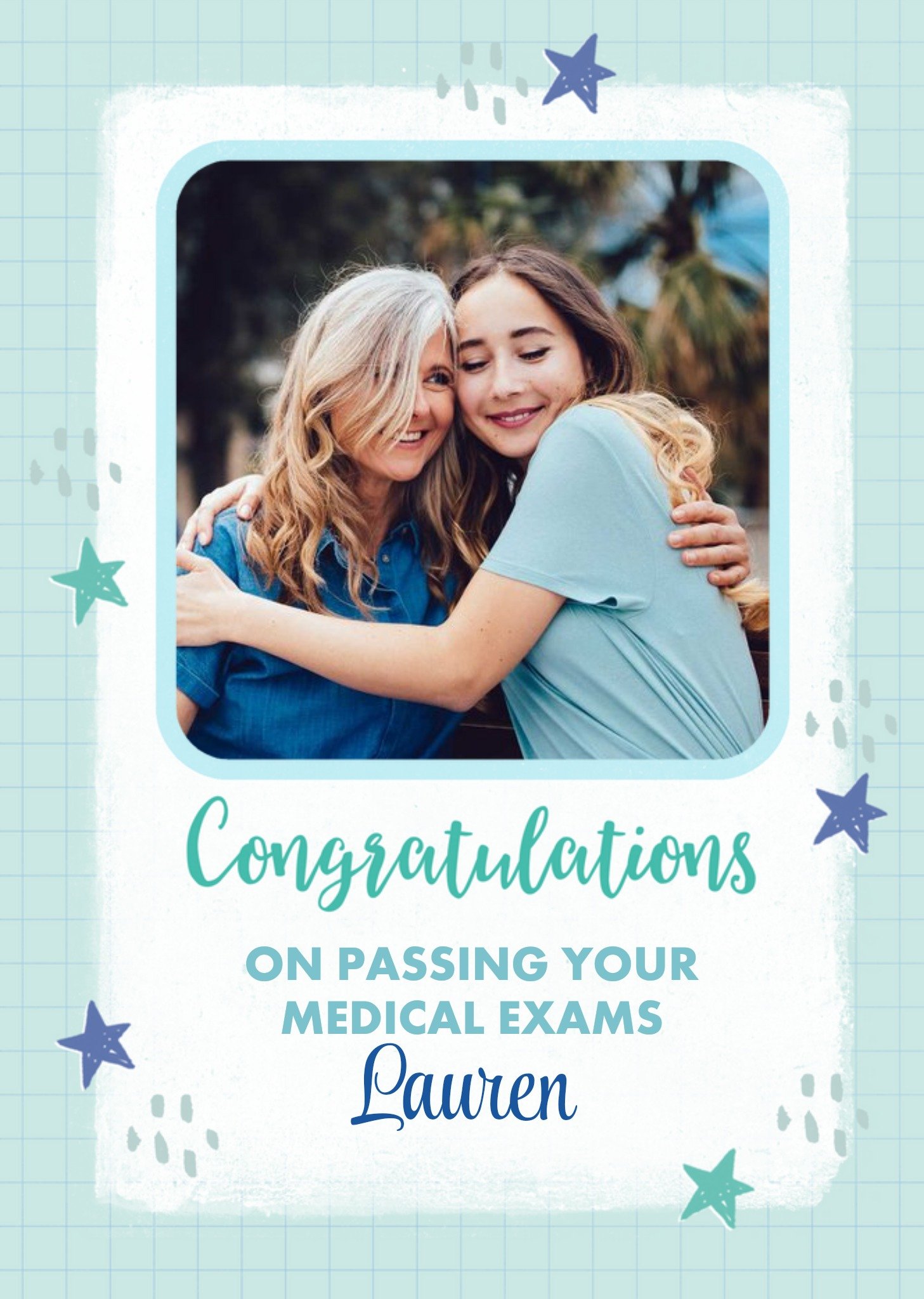 Photo Frame With Stars On A Blue Grid Background Exam Results Photo Upload Congratulations Card Ecard