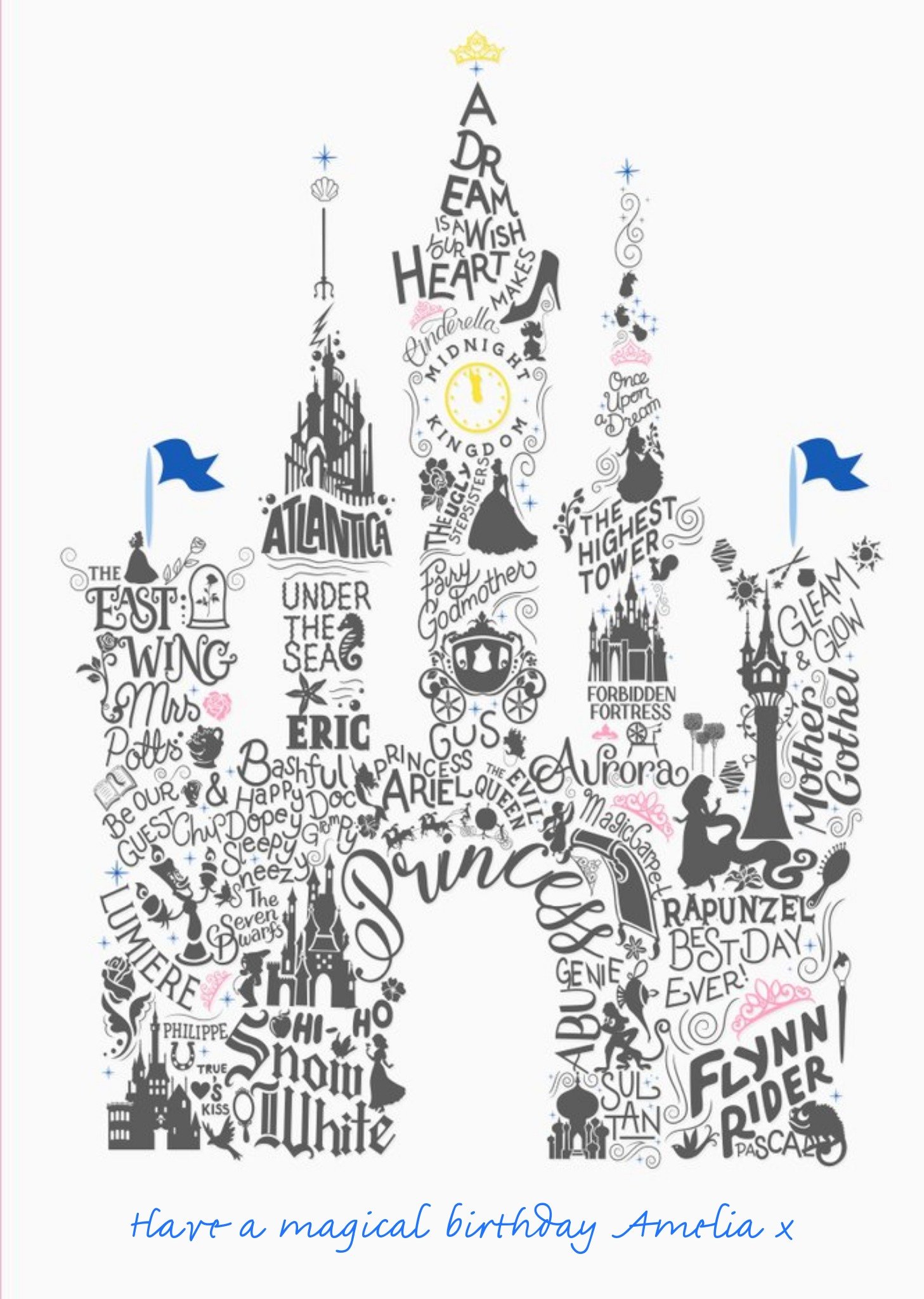 Other Disney Scribble Fairy Tale Castle Personalised Text Card Ecard