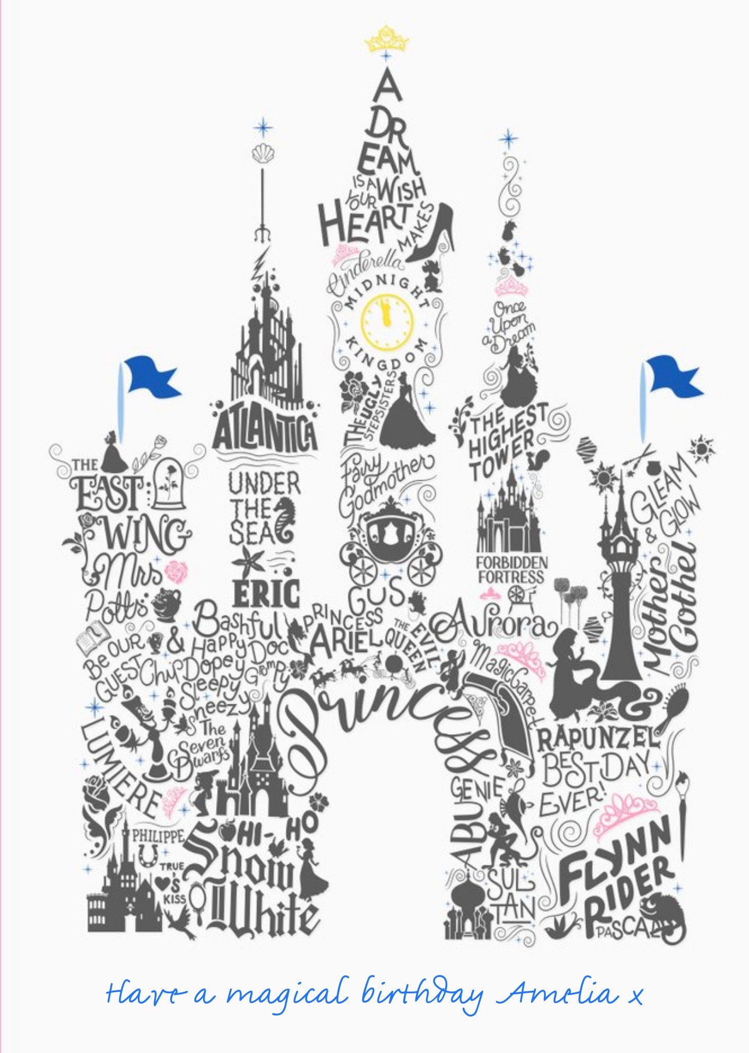 Other Disney Scribble Fairy Tale Castle Personalised Text Card