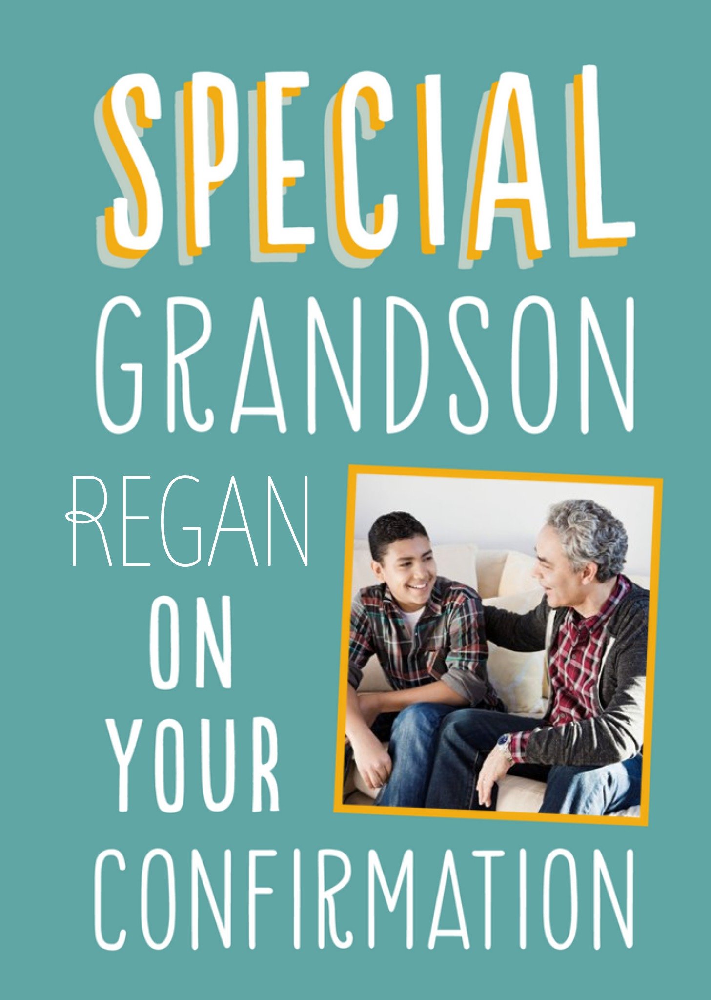 Typographic Photo Upload Grandson Confirmation Card