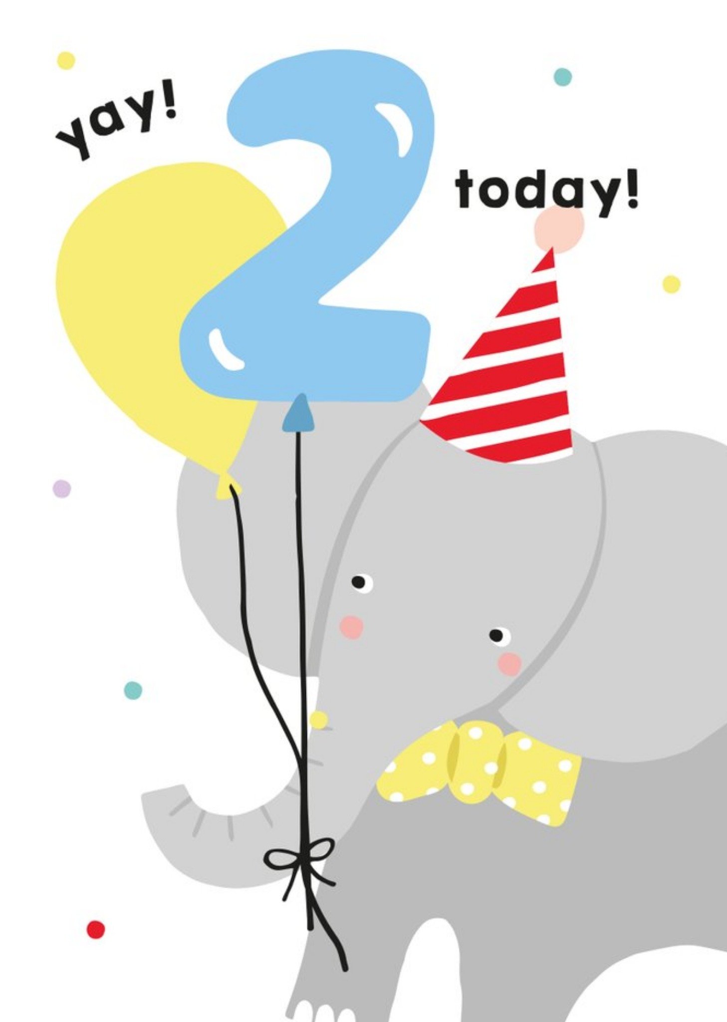 Illustrated Cute Elephant Party Hat Yay 2 Today Birthday Card Ecard