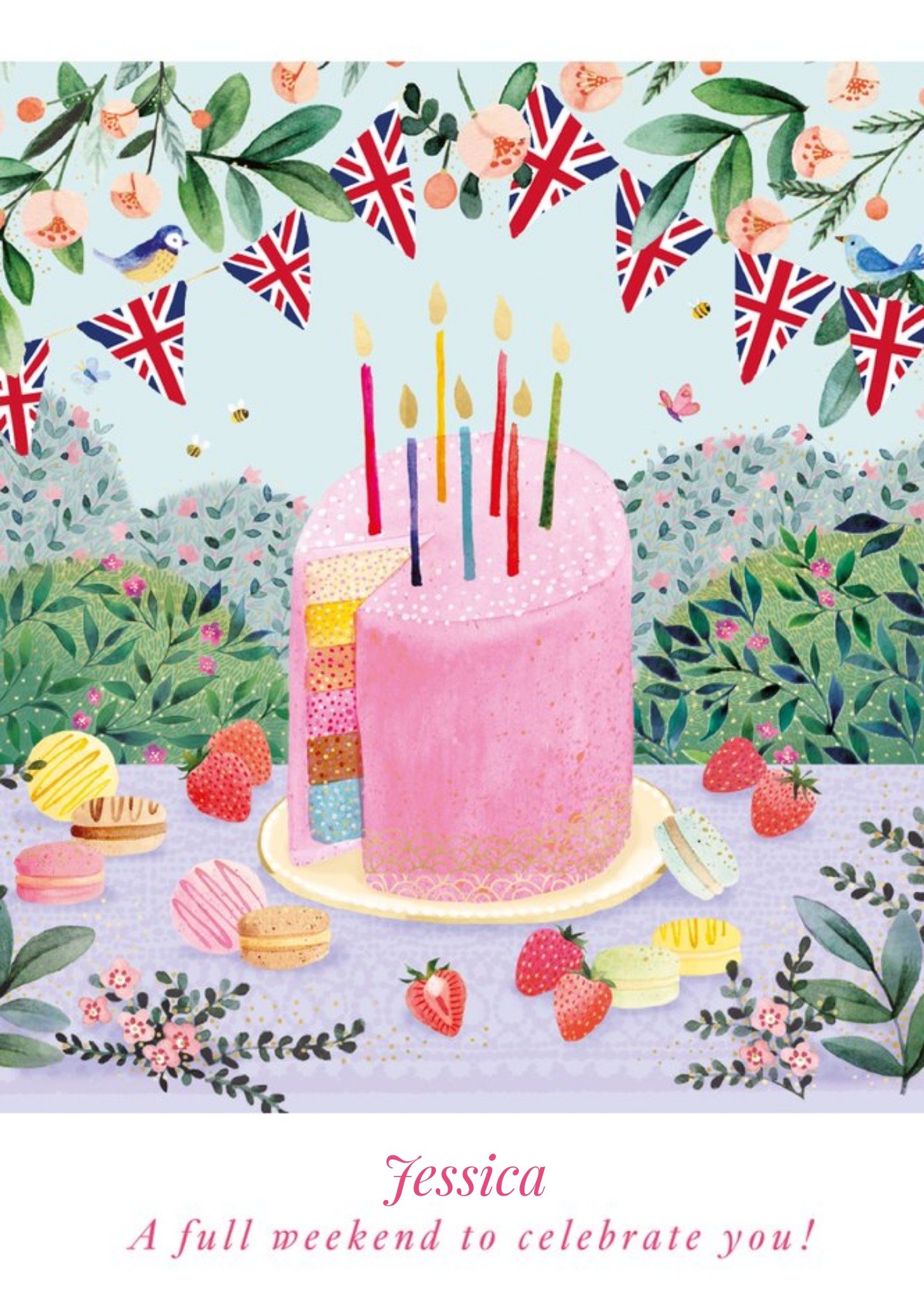 Moonpig British Summer Garden Themed Illustration Birthday Card, Large