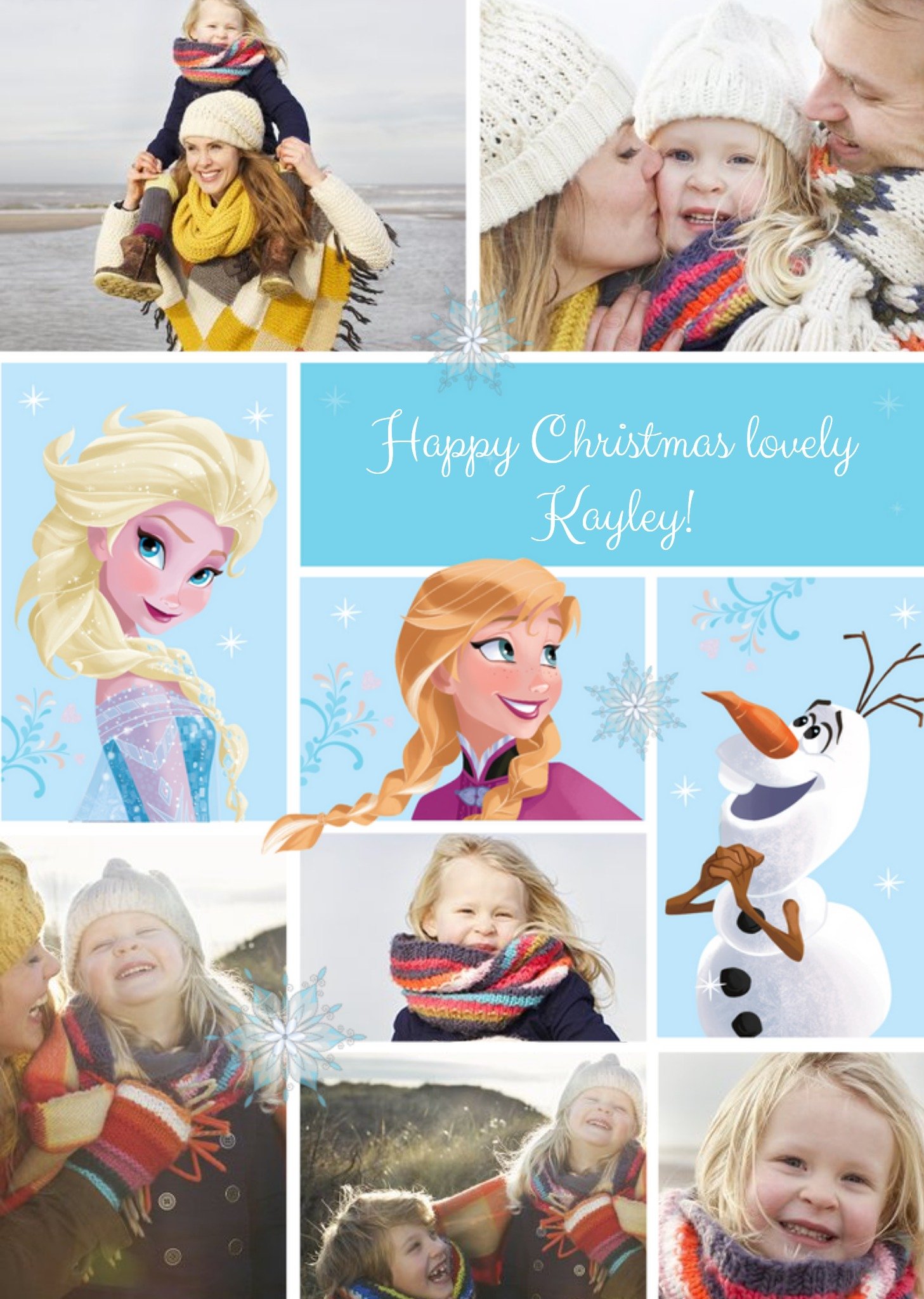 Disney Frozen Elsa, Anna And Olaf Personalised Photo Upload Happy Christmas Card Ecard