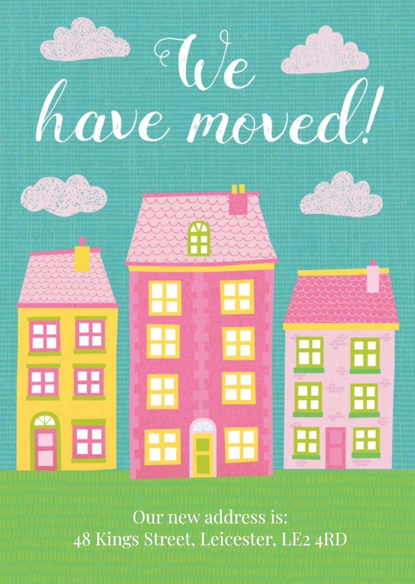 Pink Cartoon Houses Housewarming Party Invitation Ecard