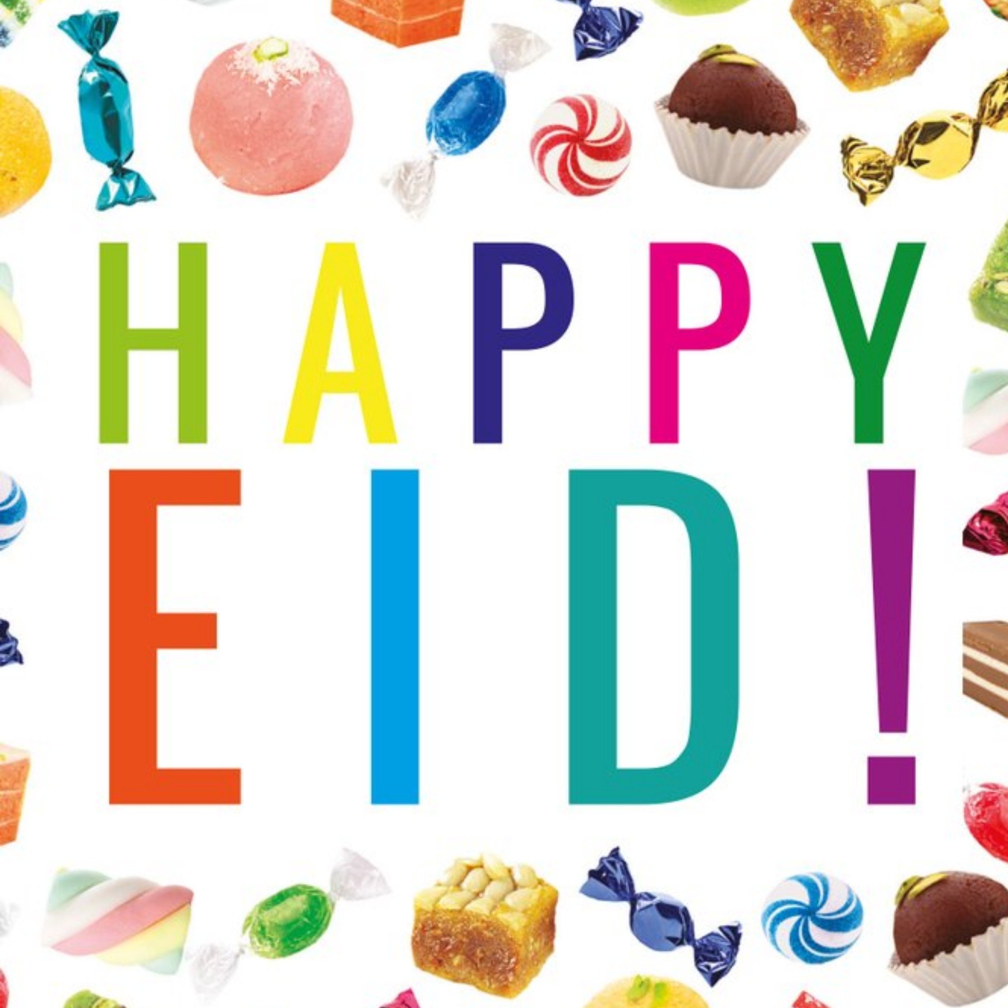 Happy Eid Colourful Sweets Card, Square