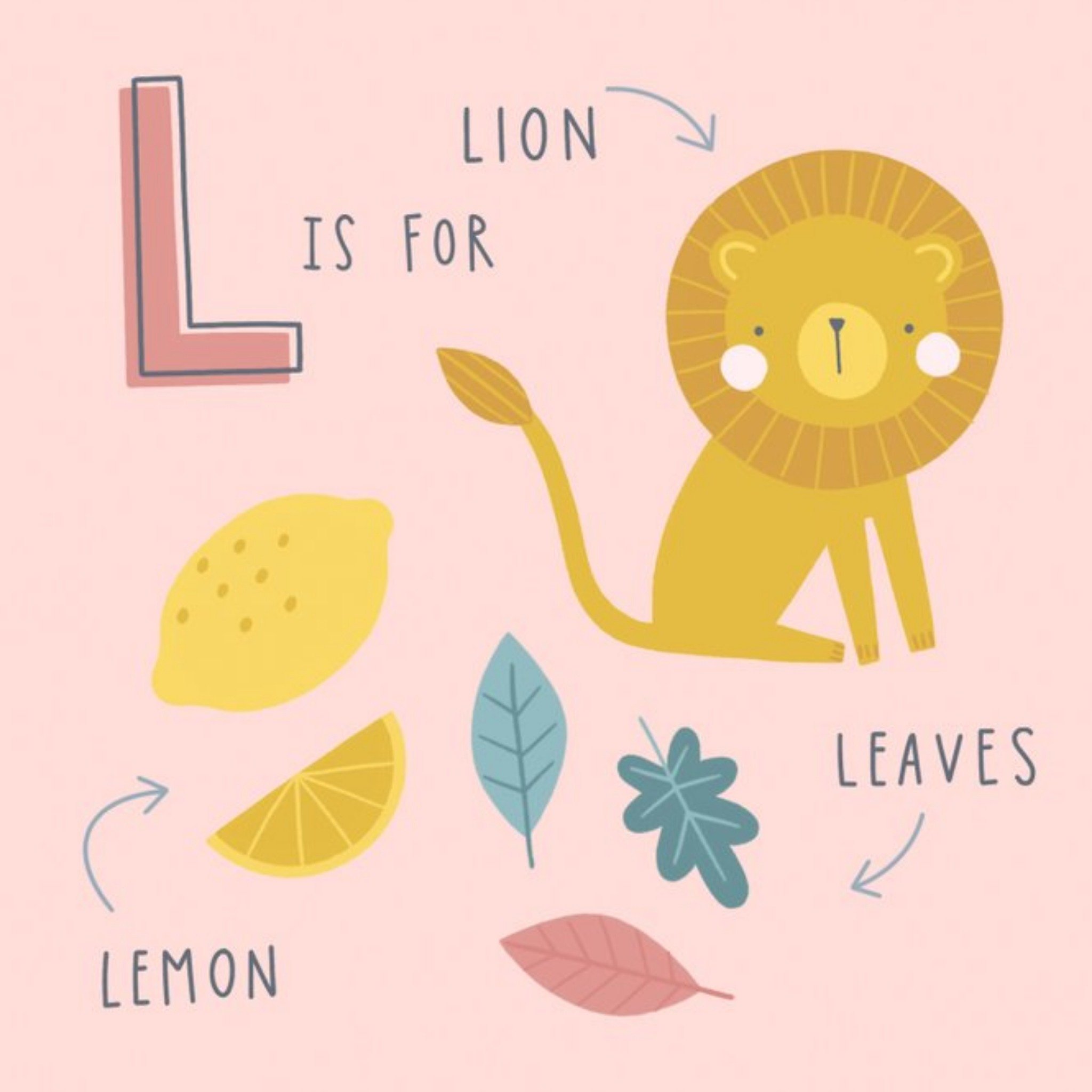 L Is For Lion Leaves Lemon Baby Card, Square