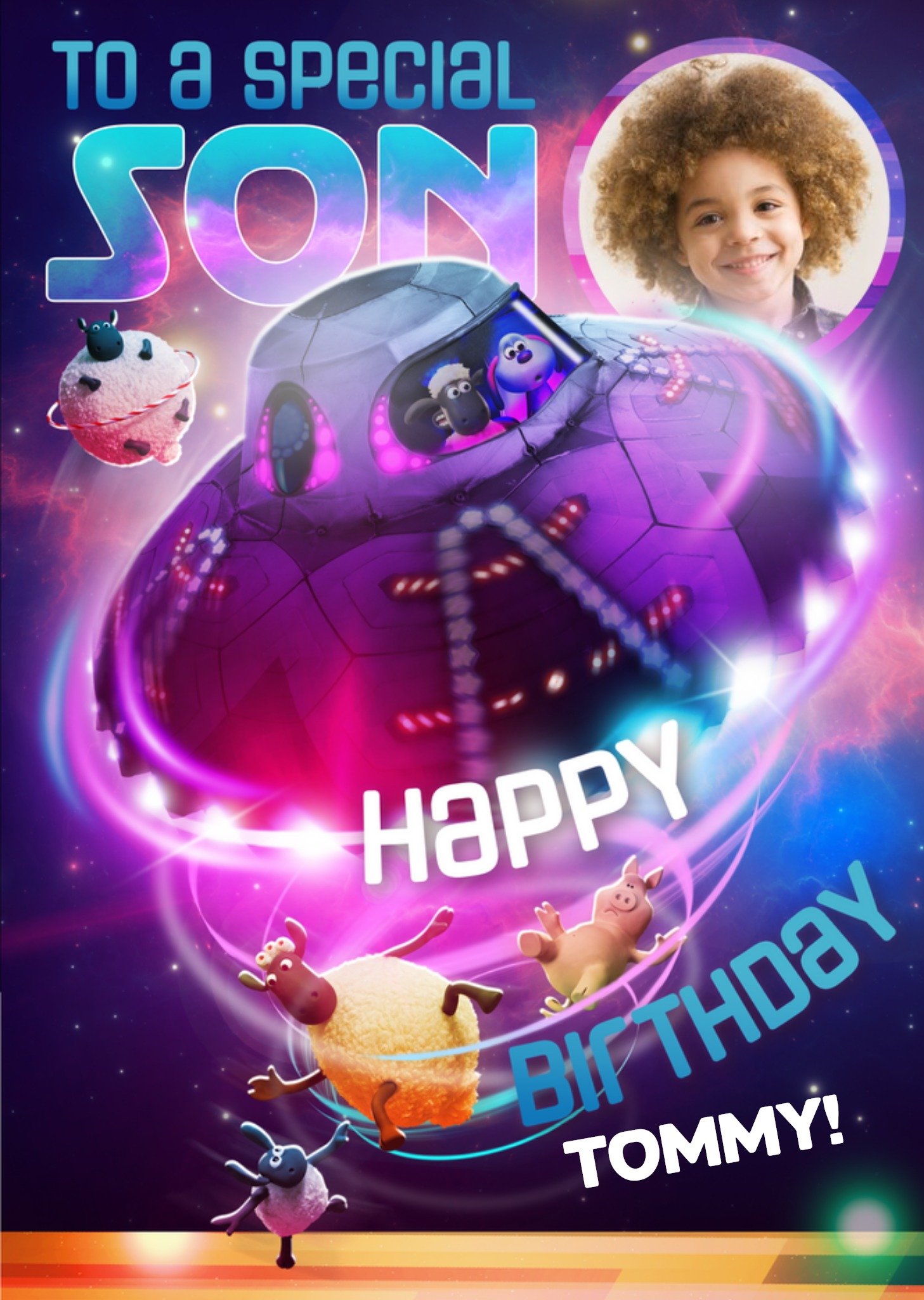Moonpig Shaun The Sheep Farmageddon Movie Special Son Photo Upload Happy Birthday Card, Large