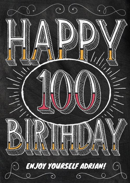 Chalkboard Style Personalised Happy 100th Birthday Card