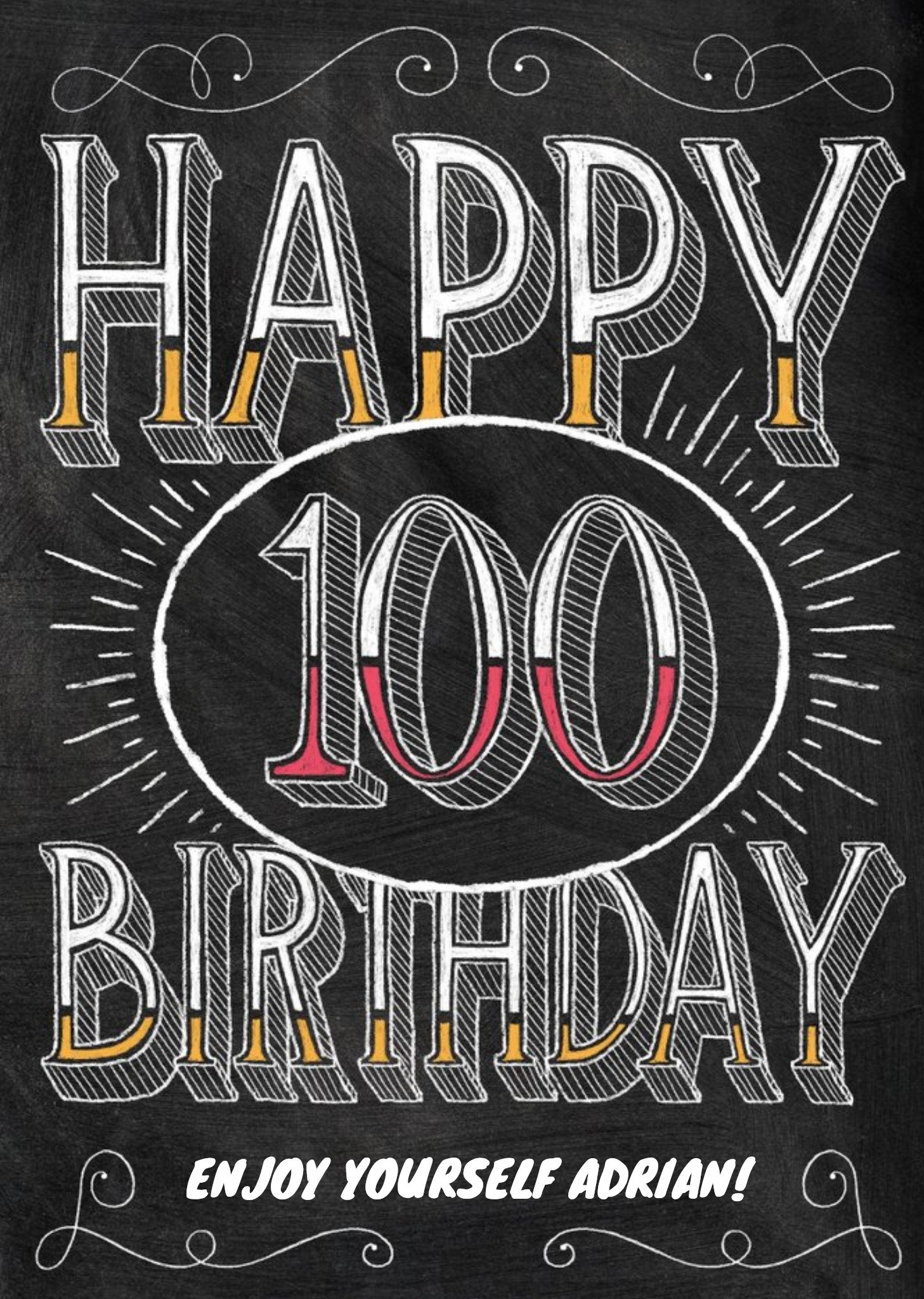 Moonpig Chalkboard Style Personalised Happy 100th Birthday Card, Large
