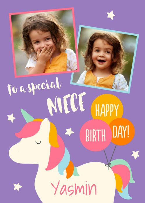 Unicorn To A Special Niece Happy Birthday Photo Upload Card