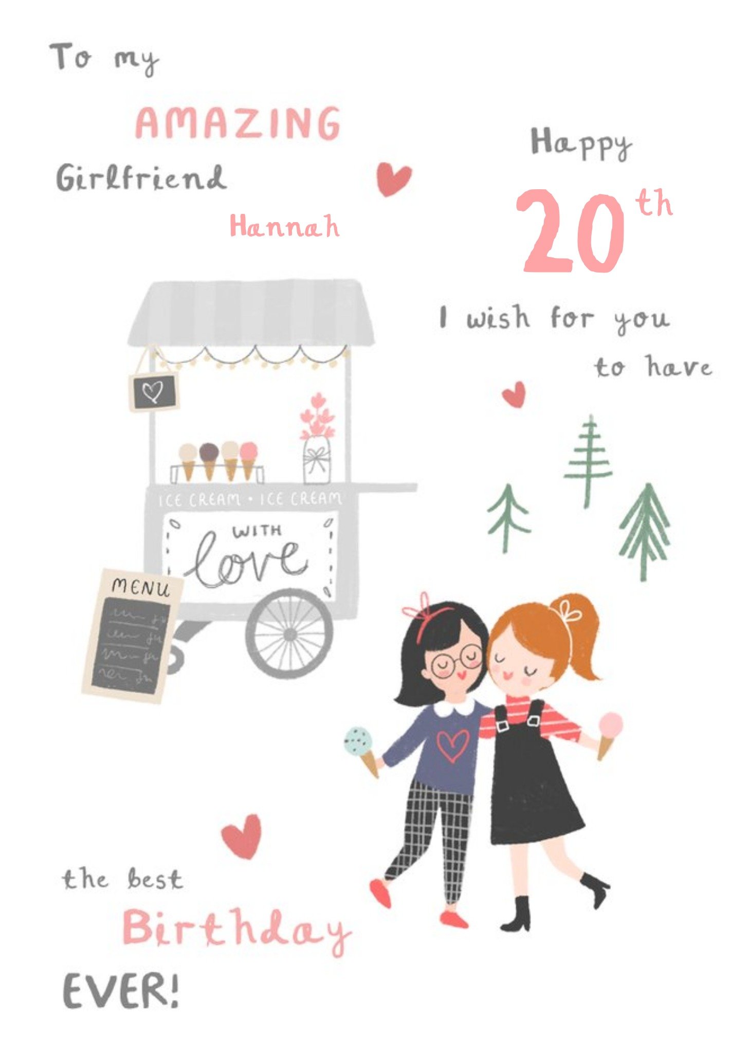Moonpig LGBTQ Illustrated Characters Customisable Girlfriend Card, Large
