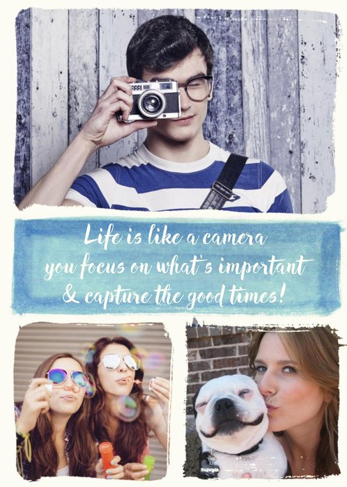 Life Is Like A Camera Personalised Photo Upload Birthday Card